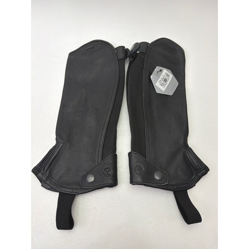 Horze 37294 Black PU‎ Leather Half Chaps Junior Large Equestrian Riding Gear NWT